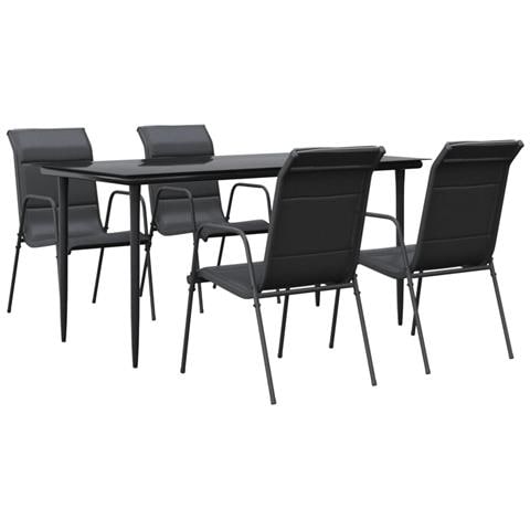 Set Da Pranzo Da Giardino 5 Pz Nero In Acciaio E Textilene - Foto 1