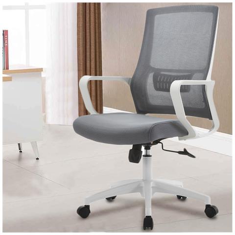 Sedia Ufficio Grigio Con Struttura Bianca Poltrona Da Scrivania Studio Cameretta - Foto 2