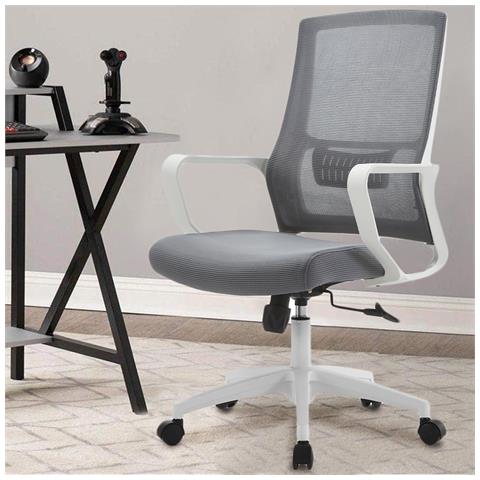 Sedia Ufficio Grigio Con Struttura Bianca Poltrona Da Scrivania Studio Cameretta - Foto 4