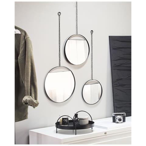 Specchio Odos 33/29/24 Cm 80/75/69 Cm Metallo Nero - Foto 1