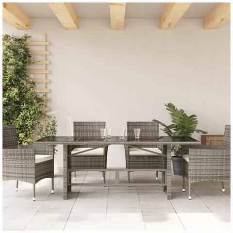 Tavolo Da Giardino Piano In Vetro Grigio 190x80x74cm Polyrattan - Foto 3