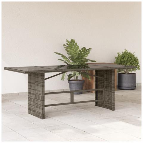 Tavolo Da Giardino Piano In Vetro Grigio 190x80x74cm Polyrattan - Foto 1