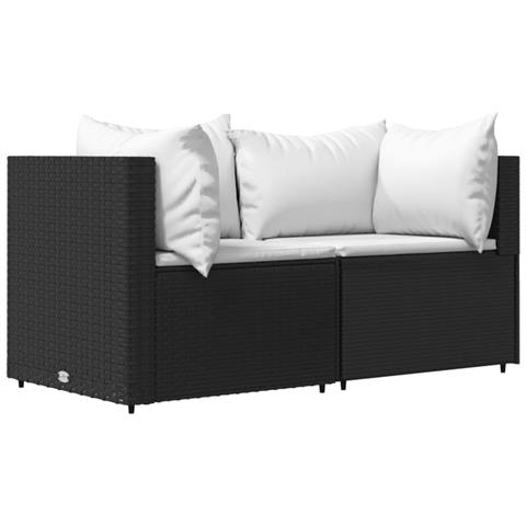 Divani Angolari Da Giardino Con Cuscini 2pz In Polyrattan Nero - Foto 1