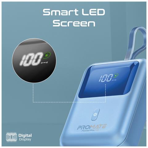 Power Bank Con Cavo Usb-c Integrato Powerpod-10 10000 Mah 30w 1x Usb-c, 1x Usb-a, Cavo Usb-c, Blu - Foto 8