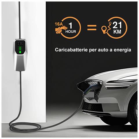 Ev Charger Con Borsa Portatile, Cavo Ricarica Auto Elettrica Tipo 2 Con Spina Schuko, 6/8/10/13/16a Corrente Regolabile (iec 62196-2 | 5m, 3,6kw | 16a) - Foto 2