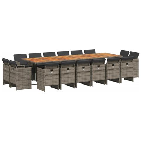 Set da Pranzo da Giardino 17pz con Cuscini Grigio in Polyrattan - Foto 1