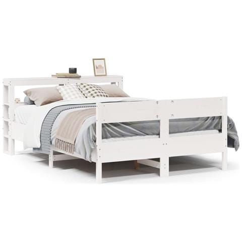 Letto Senza Materasso Bianco 135x190 Cm Legno Massello Di Pino - Foto 2