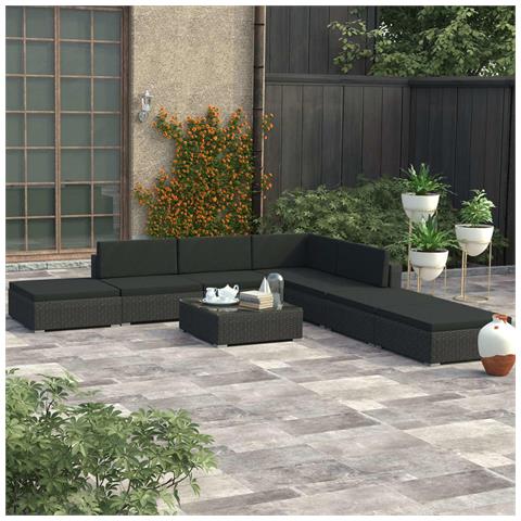 Lusso Casadino -  Set Divani Da Giardino 8 Pz Con Cuscini In Polyrattan Nero - Foto 8