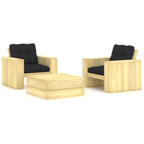 Lusso Casadino -  Set Divani Da Giardino 3 Pz Con Cuscini Legno Pino Impregnato - Foto 2