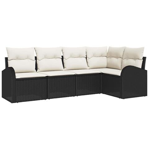 Set Divano da Giardino 5 Pezzi con Cuscini Nero Rattan Sintetico - Foto 1