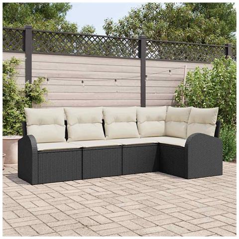 Set Divano da Giardino 5 Pezzi con Cuscini Nero Rattan Sintetico - Foto 2