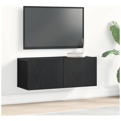 Armadi da muro per TV (Set di 2) - Rovere Nero, 80x30x30 cm, Legno ingegnerizzato - Foto 2