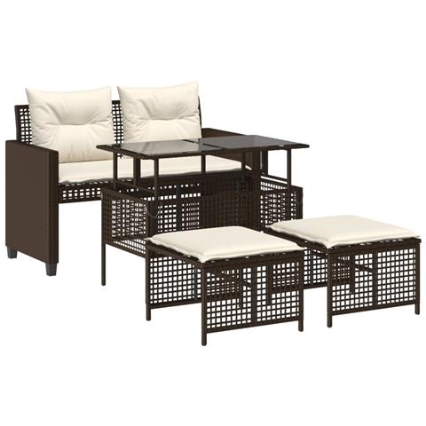 Set Divano da Giardino 4 pz Cuscini Marrone Polyrattan e Vetro - Foto 1