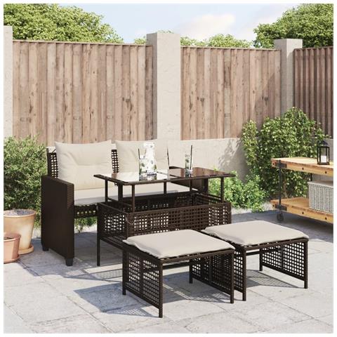 Set Divano da Giardino 4 pz Cuscini Marrone Polyrattan e Vetro - Foto 2