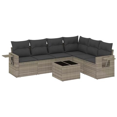 Set Divani da Giardino 7pz con Cuscini Grigio Chiaro Polyrattan - Foto 1
