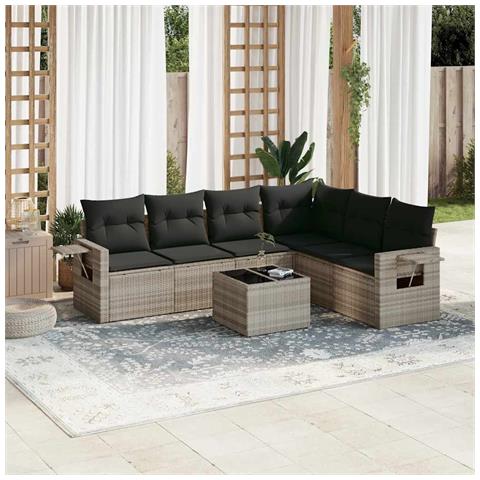 Set Divani da Giardino 7pz con Cuscini Grigio Chiaro Polyrattan - Foto 2