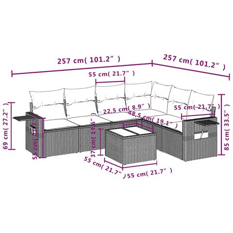 Set Divani da Giardino 7pz con Cuscini Grigio Chiaro Polyrattan - Foto 9