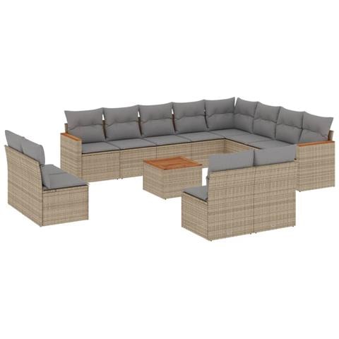 Set Divano da Giardino 13 pz con Cuscini Beige in Polyrattan - Foto 1