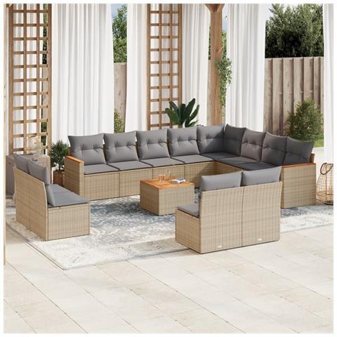 Set Divano da Giardino 13 pz con Cuscini Beige in Polyrattan - Foto 2
