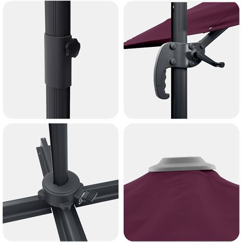 Ombrello da Patio Rosso borgogna Alluminio, Poliestere Grande - Foto 9