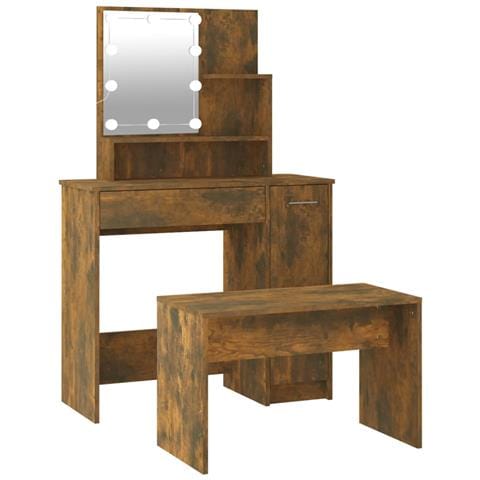 Set Tavolo da Toeletta con LED Rovere Fumo in Legno Multistrato - Foto 1