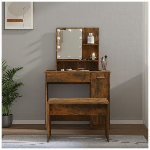 Set Tavolo da Toeletta con LED Rovere Fumo in Legno Multistrato - Foto 2