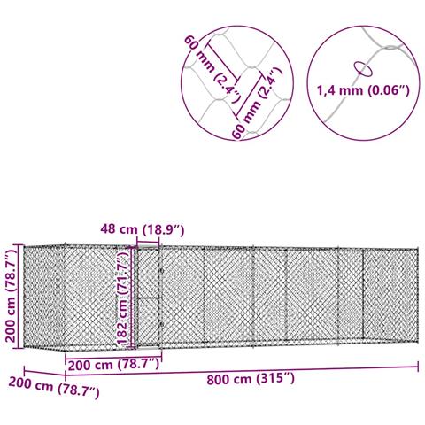 Gabbia per cani Argento 800 x 200 x 256 cm Acciaio zincato - Foto 9
