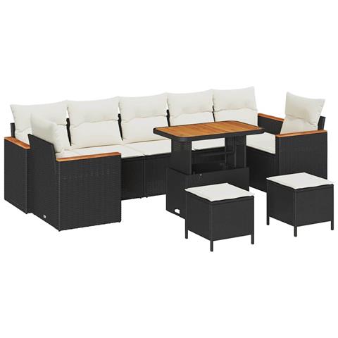 Set Divano da Giardino con cuscino 10 pcs Nero Poly Rattan - Foto 1