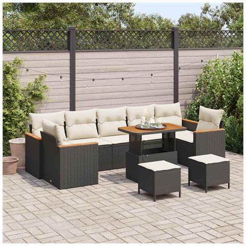 Set Divano da Giardino con cuscino 10 pcs Nero Poly Rattan - Foto 2