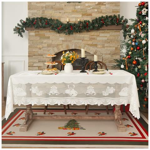 Tovaglia Natalizia In Pizzo Ricamato - Decorazione Festiva In Poliestere White M - Foto 1
