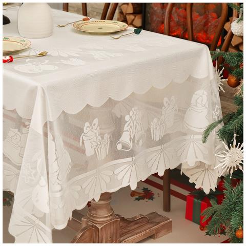 Tovaglia Natalizia In Pizzo Ricamato - Decorazione Festiva In Poliestere White M - Foto 2
