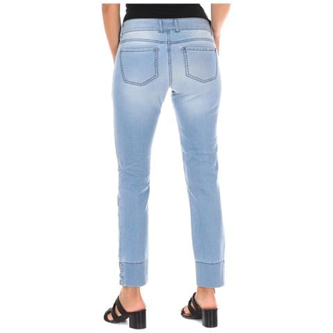 Pantaloni Lunghi In Denim Effetto Consumato Con Orli A Taglio Stretto 10dbf0770 Donna - Foto 2