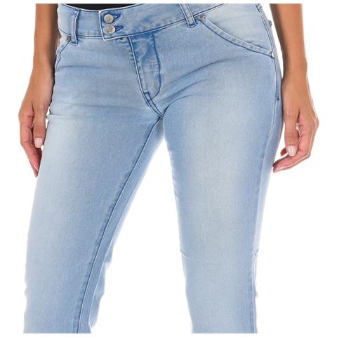 Pantaloni Lunghi In Denim Effetto Consumato Con Orli A Taglio Stretto 10dbf0770 Donna - Foto 3