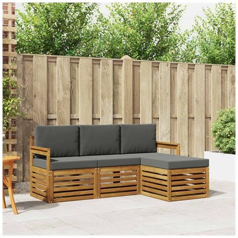 Set divani 4 pcs Naturale e Antracite Legno di Acacia Massello - Foto 2
