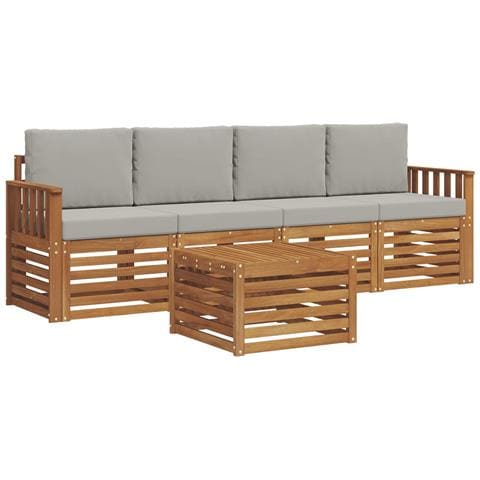 Set divani con cuscino 5 pcs Grigio Naturale e Chiaro - Foto 1