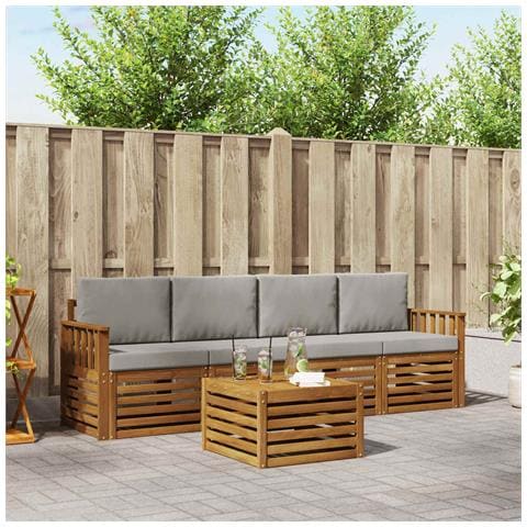 Set divani con cuscino 5 pcs Grigio Naturale e Chiaro - Foto 2