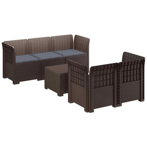 Divano da Giardino 5 Posti con Cuscini Stile Rattan PP Marrone - Foto 1
