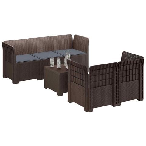 Divano da Giardino 5 Posti con Cuscini Stile Rattan PP Marrone - Foto 2