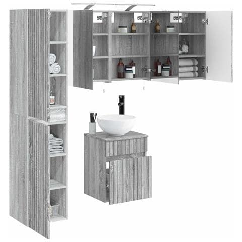 Set di Armadi da Bagno 5 pcs Sonoma grigio 40 x 10,5 x 60,5 cm - Foto 2