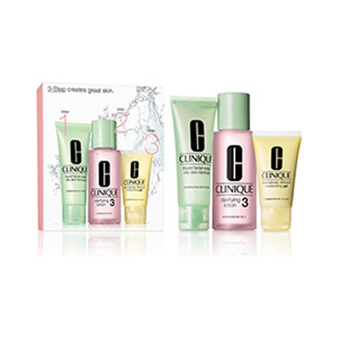3 Step System per pelle tipo 3 da normale ad oleosa liquid facial soap 50 ml clarifying lotion 100 ml drammatically different moisturizing gel 30 ml - Foto 2