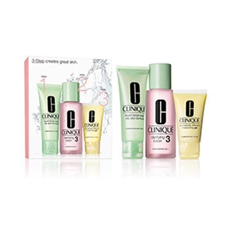 3 Step System per pelle tipo 3 da normale ad oleosa liquid facial soap 50 ml clarifying lotion 100 ml drammatically different moisturizing gel 30 ml - Foto 1