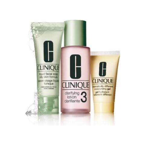 3 Step System per pelle tipo 3 da normale ad oleosa liquid facial soap 50 ml clarifying lotion 100 ml drammatically different moisturizing gel 30 ml - Foto 7