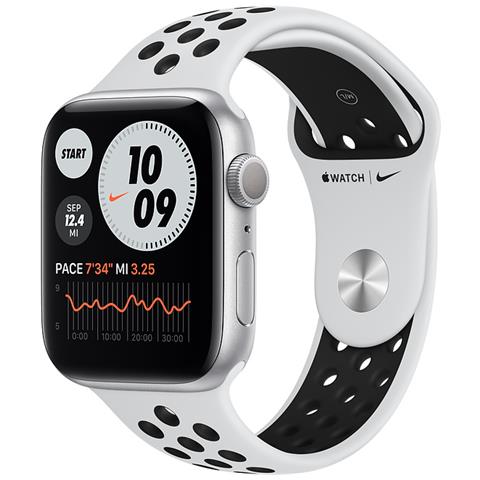 APPLE - Nike+ Watch 6 44mm Impermeabile 5ATM GPS WiFi / Bluetooth con Cassa  in alluminio Argento e Cinturino Nike Sport Regular Nero / Platino - ePRICE