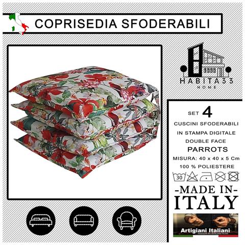 Set 4 Coprisedia Cucina Sfoderabili Con Laccetti In Stampa Digitale Double Face 40x40x5 Cm (parrots) - Foto 7