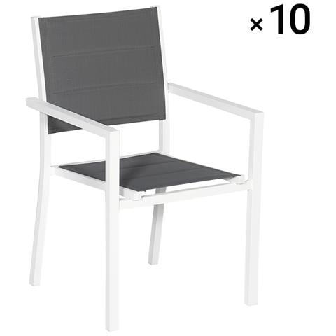 Set Di 10 Sedie Imbottite In Alluminio Bianco - Textilene Grigio - Foto 11