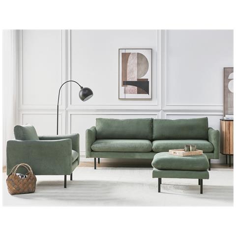 Set Da Salotto 5 Posti Vinterbro Tessuto Verde Chiaro Con Ottomana - Foto 1