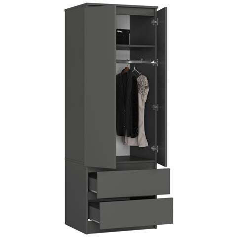 Armadio A 2 Ante Battenti E Cassetti S60, 60x51x180 cm, Colore Grigio Grafite - Foto 2