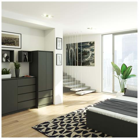 Armadio A 2 Ante Battenti E Cassetti S60, 60x51x180 cm, Colore Grigio Grafite - Foto 4