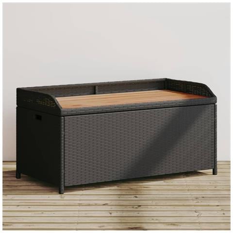 Panca Portaoggetti Nera 100x50x52 Cm Polyrattan E Legno Acacia - Foto 1