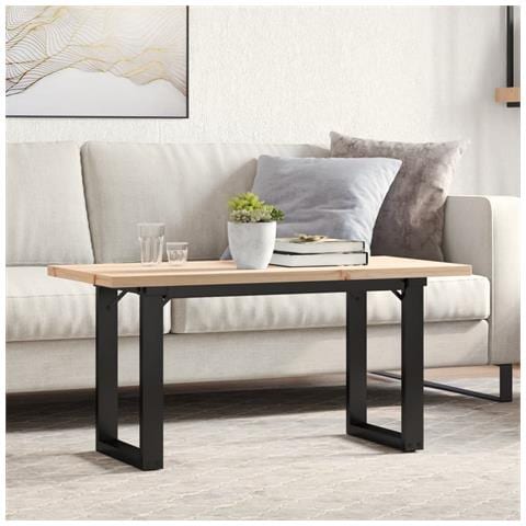 Tavolino Salotto Telaio A O 90x40x45,5cm Massello Pino E Ghisa - Foto 1